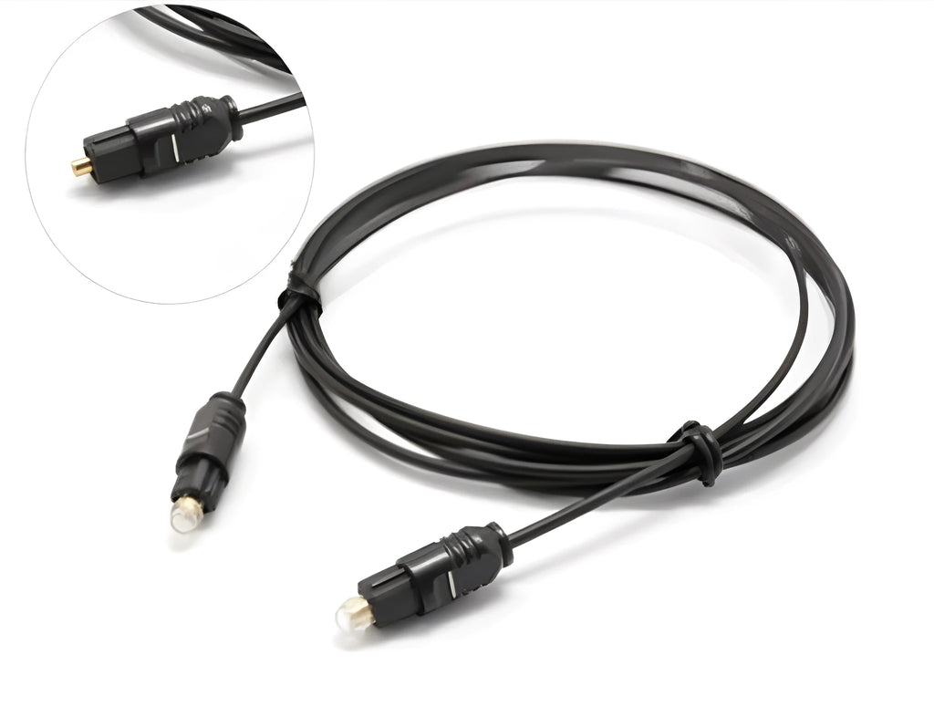 OD2.2 optical digital audio cable with TOSLINK connectors, showing its slim 2.2mm profile.