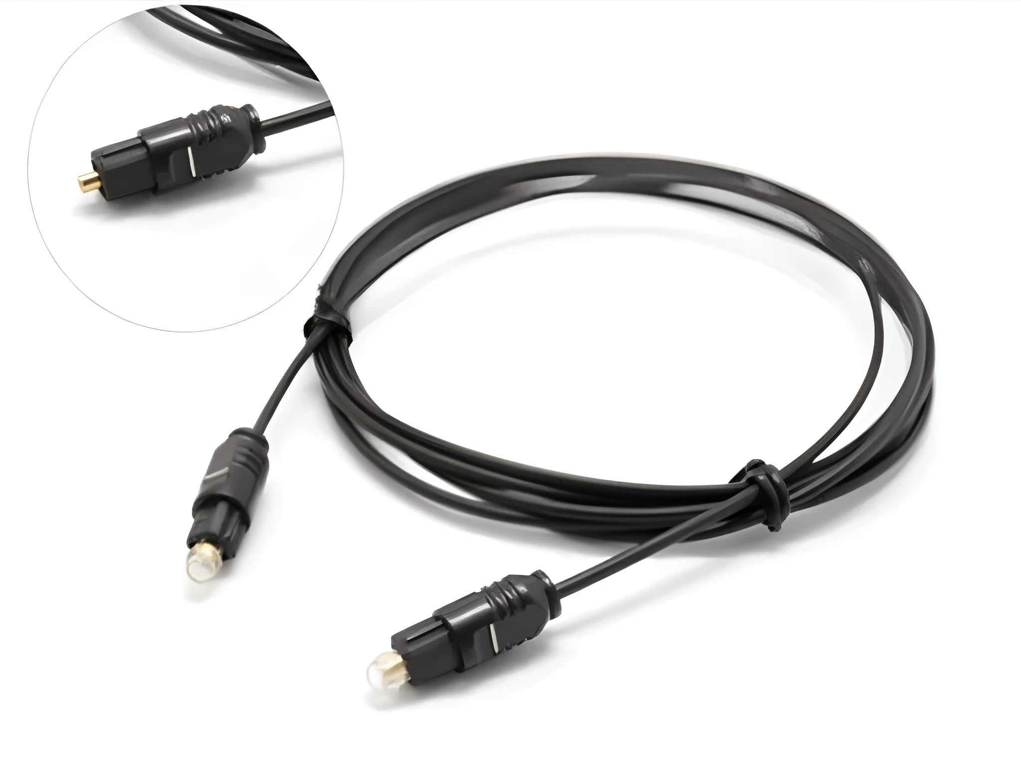 OD2.2 optical digital audio cable with TOSLINK connectors, showing its slim 2.2mm profile.