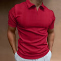 Men's striped V-neck polo shirt in thin cotton blend fabric for summer sports wear