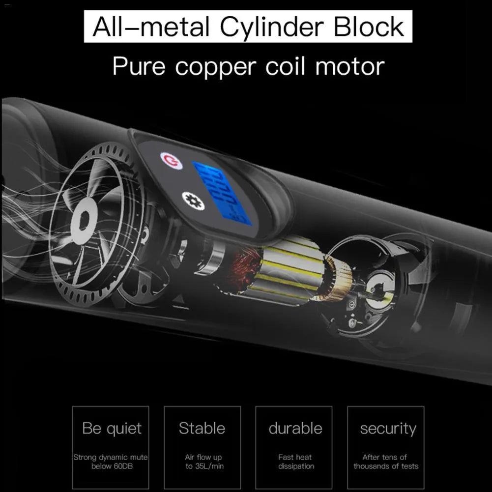 Portable electric tyre inflator with LCD pressure gauge and LED flashlight, 2000mAh battery, 150 PSI maximum pressure