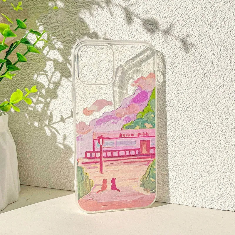 iPhone case with two cartoon cats printed on soft silicone PC material