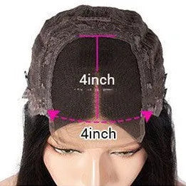 Real human hair lace headgear wig for women with 4x4 lace frontal on a display stand.