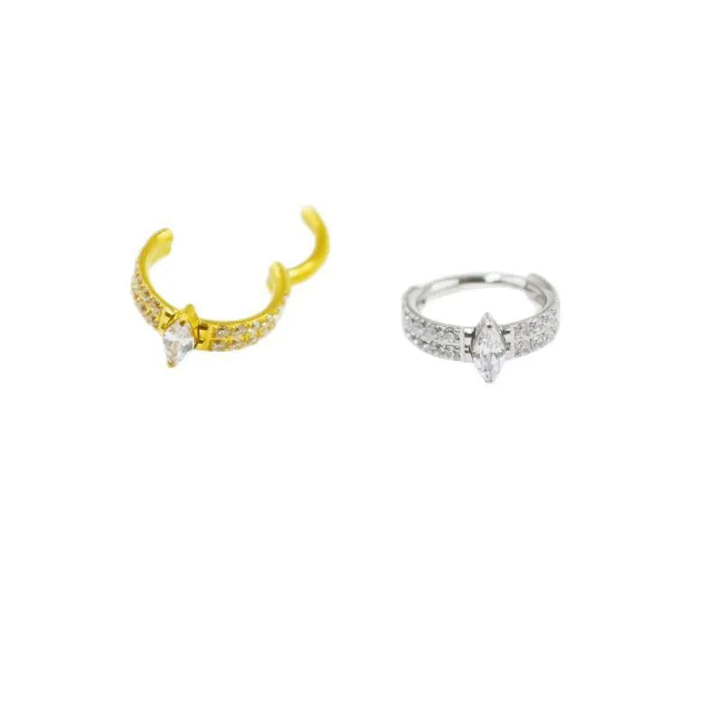 Heart-shaped zircon diamond earrings in titanium steel with silver or gold finish, 1.2x8mm size