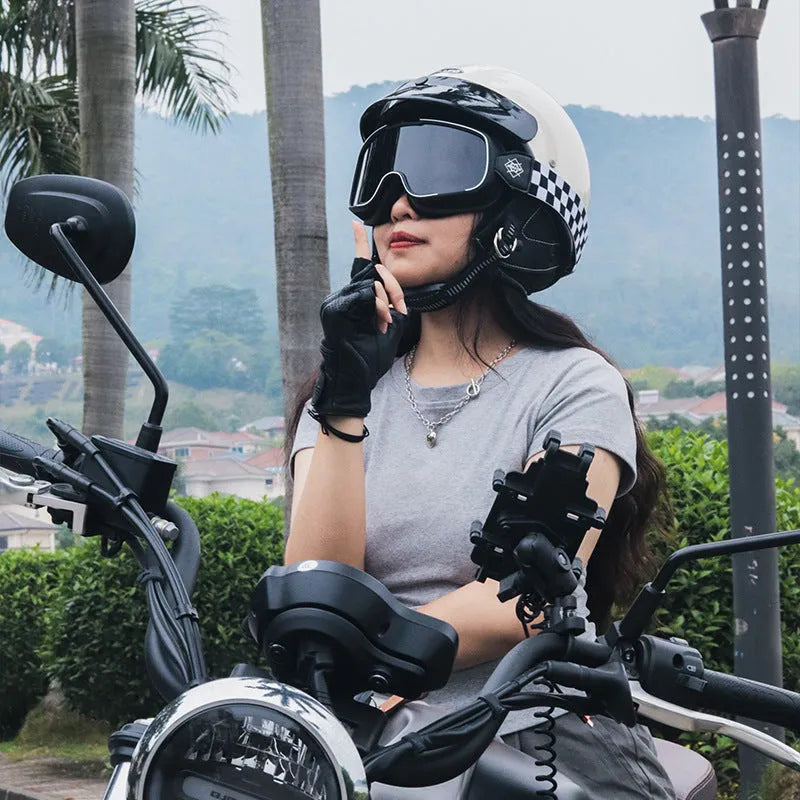 Retro style motorcycle helmet in ABS shell, shown in cement grey colour.