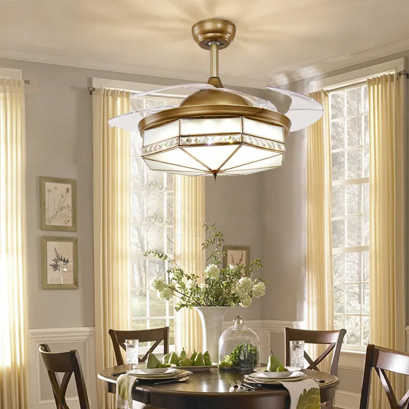 Gold 42 inch ceiling fan light with remote control and invisible blades