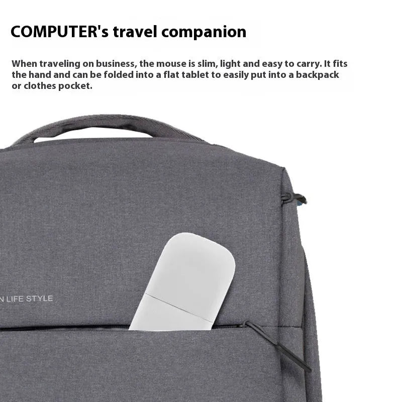Folding Bluetooth wireless mouse showing compact folded form and unfolded 131.2mm working size