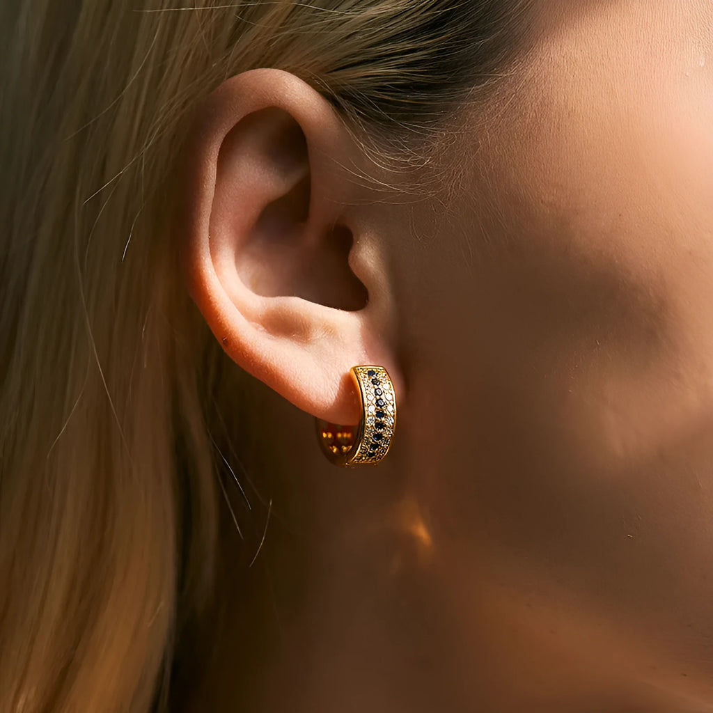Women's round geometric copper earrings with 18K gold electroplating in KE1268 colour