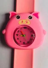 3D cute cartoon kids silicone watch with a 3.6cm face in a Black panda design showing the time on a white background