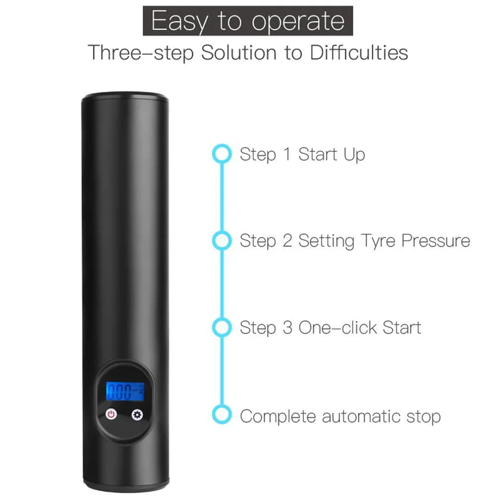 Portable electric tyre inflator with LCD pressure gauge and LED flashlight, 2000mAh battery, 150 PSI maximum pressure