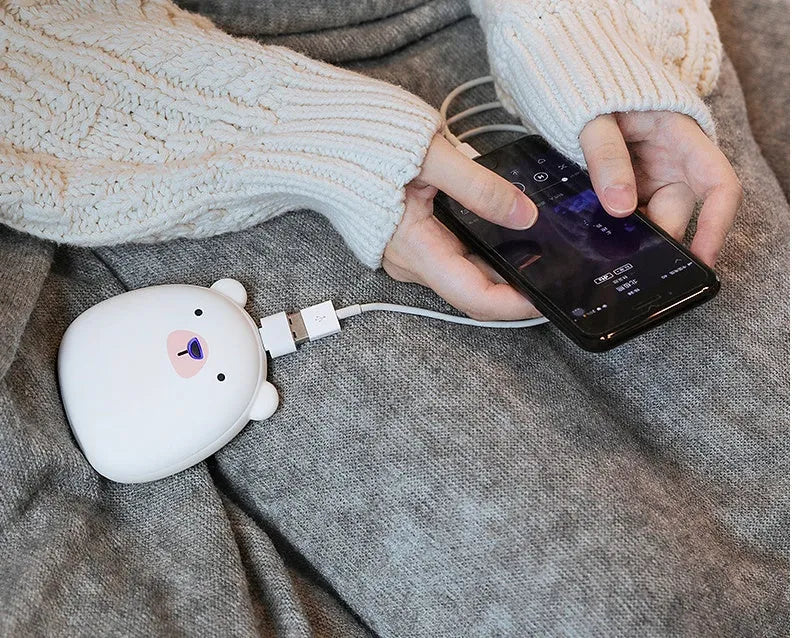 Cartoon penguin polar bear design USB rechargeable electric hand warmer showing front view