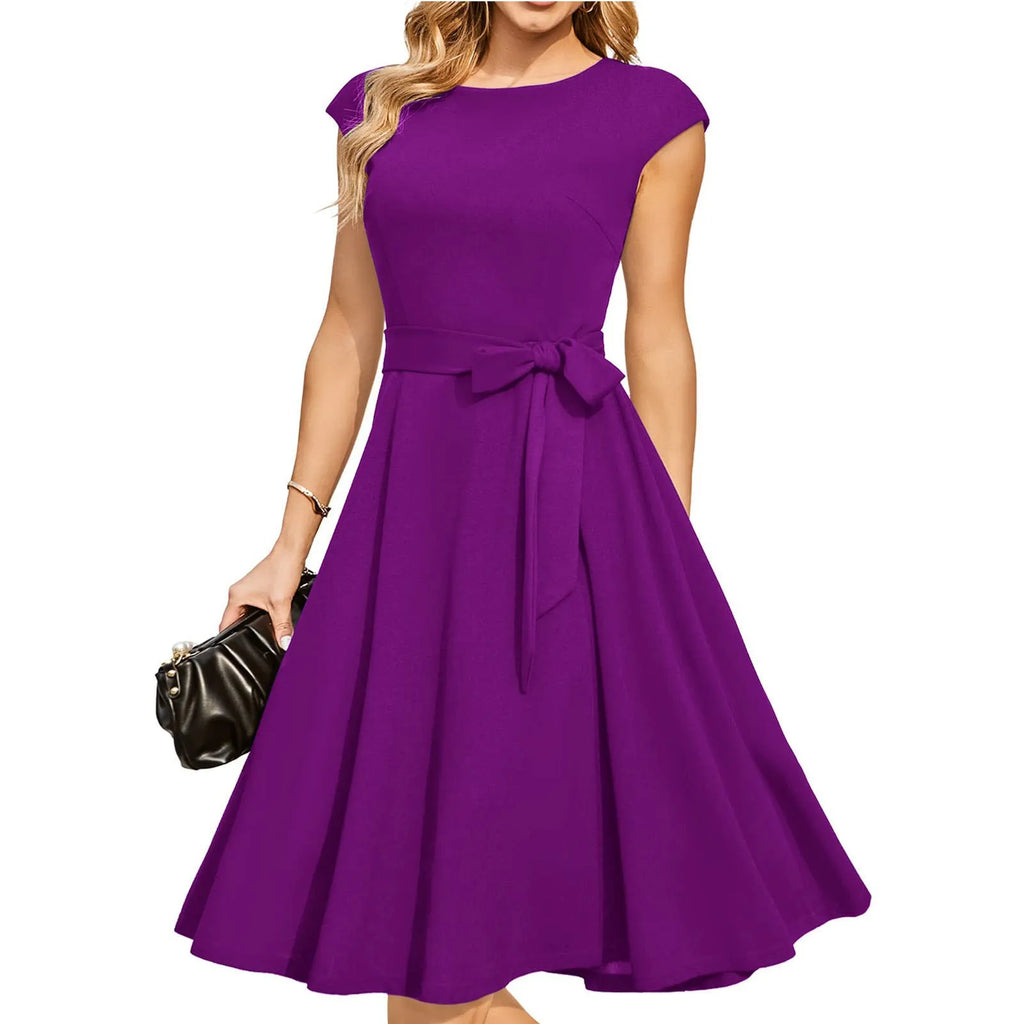 Sleeveless lace-up waist party dress with oversized swing skirt in twisted silk polyester fabric