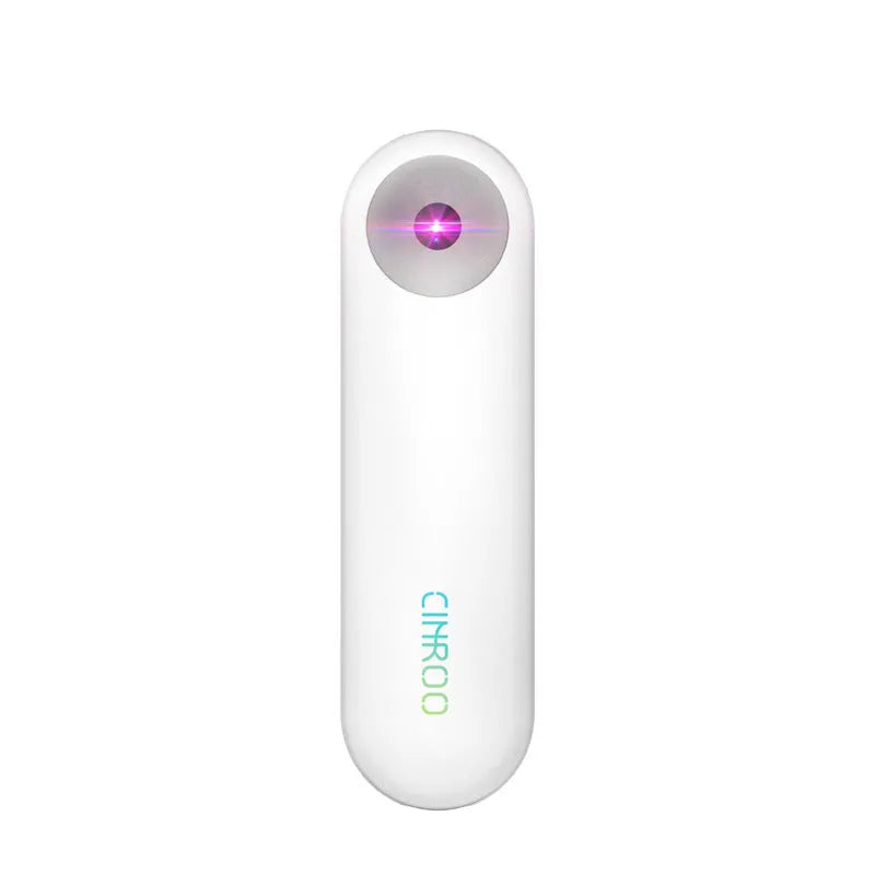 White portable UV sterilizer showing compact 116mm design with dimensions and battery specifications
