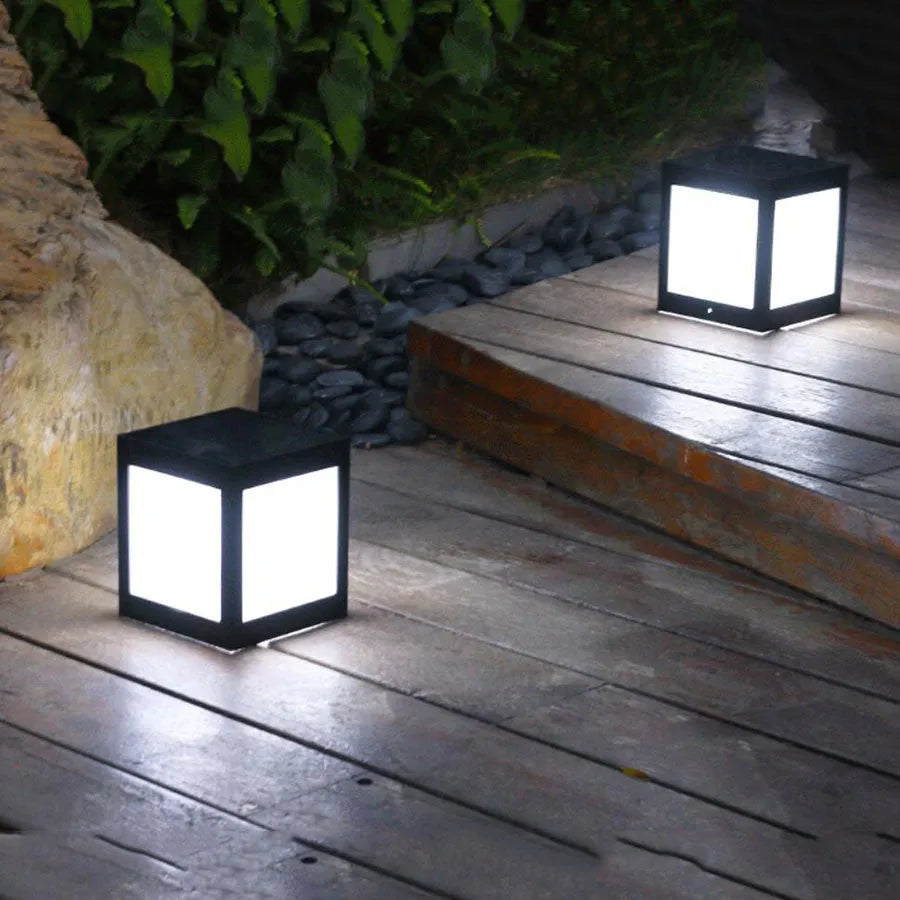 Solar garden lights with LED illumination for outdoor courtyard and landscape areas