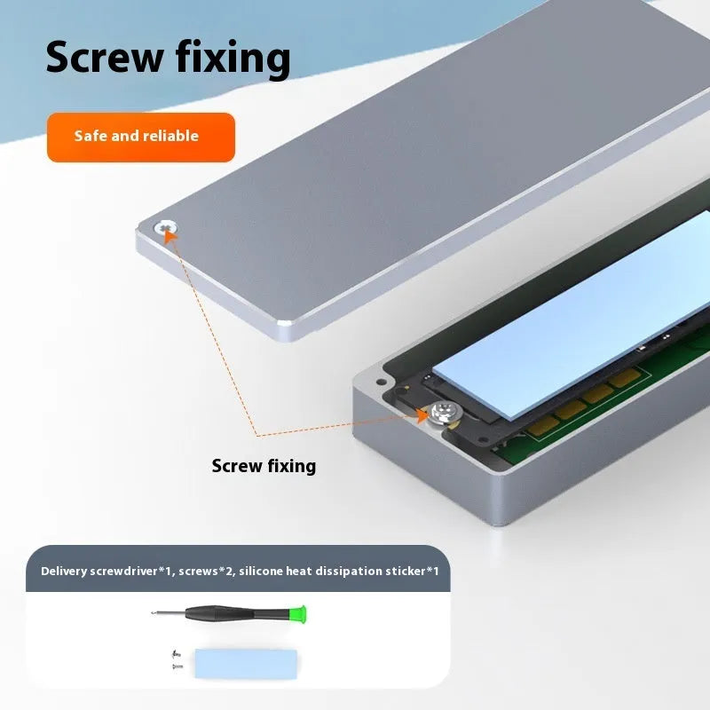 Type-C external hard drive enclosure for M.2 SATA SSDs with aluminium case and installation hardware