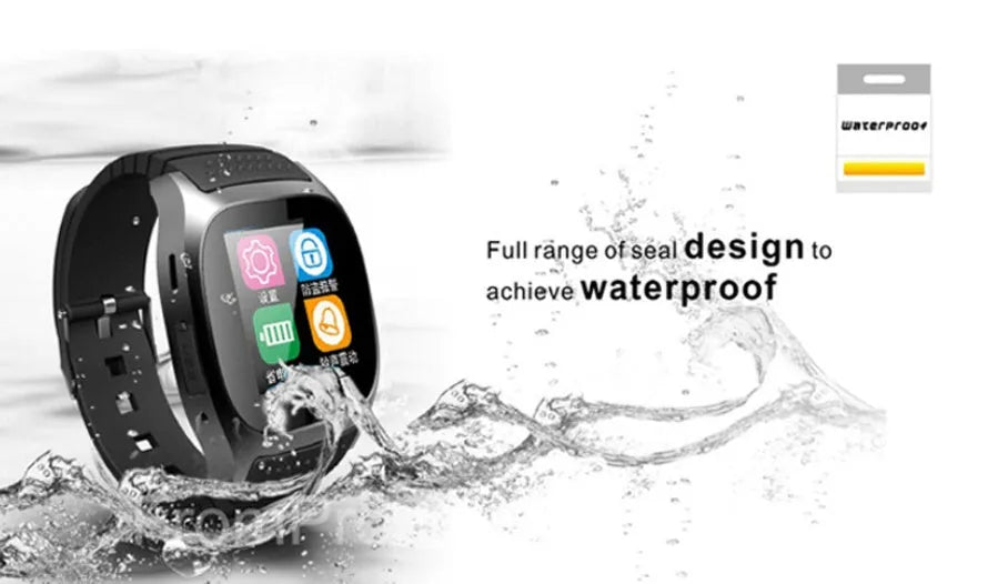 Bluetooth sports smartwatch in black, white, or blue with smartphone compatibility