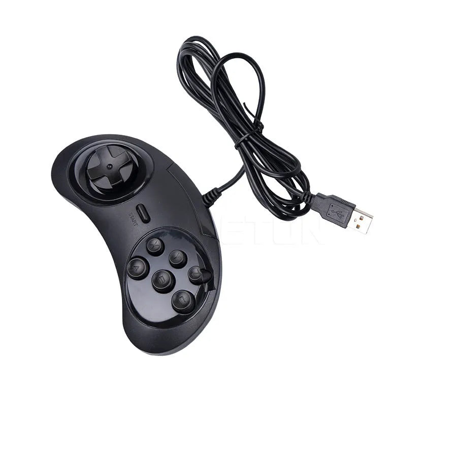 Black Sega USB game controller for PC with directional pad and action buttons