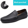 Men's round-toe casual leather shoes in cowhide, shown in black with a flat rubber sole.