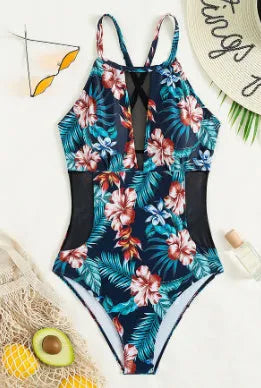 Women's deep V-neck one-piece swimsuit in polyester with solid or gradient colour options