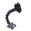 Black and white PVC pet selfie stick with square clip and flower clip for camera attachment.