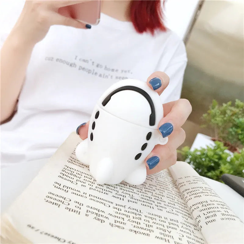 Cartoon airplane headset design silicone flip case for Apple AirPods 1st and 2nd generation with carry hook