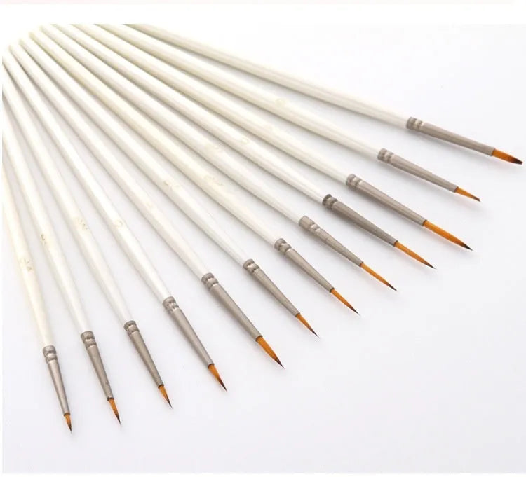 Set of 12 fluorescent brush-tip art markers in a solid wood pen holder for watercolour and acrylic painting.