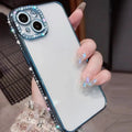 Rhinestone glass phone case for iPhone in Rose Gold showing full back coverage with TPU edges