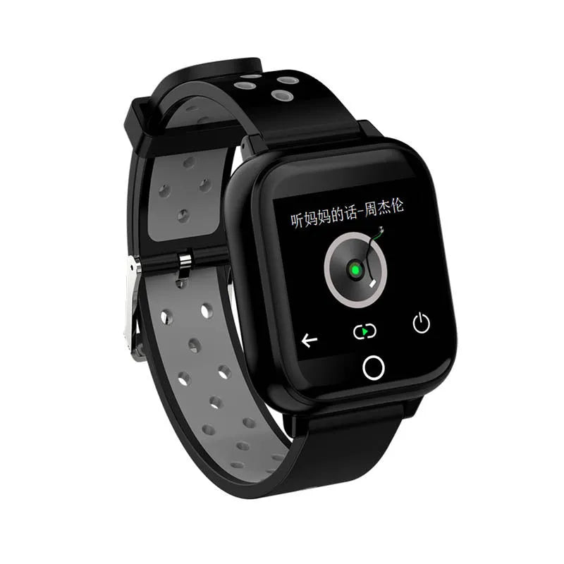 Black smart watch with integrated Bluetooth earbuds stored in the watch body, showing a 1.4-inch display.