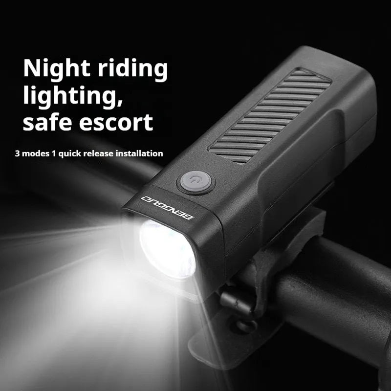 USB rechargeable bicycle headlight with 100 lumens brightness on handlebar