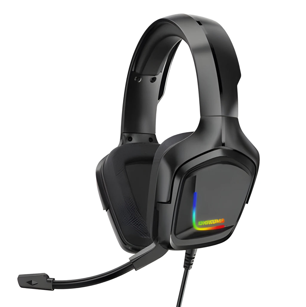 K20 RGB luminous wired gaming headset in black with braided cable and cloth earmuffs