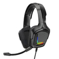 K20 RGB luminous wired gaming headset in black with braided cable and cloth earmuffs