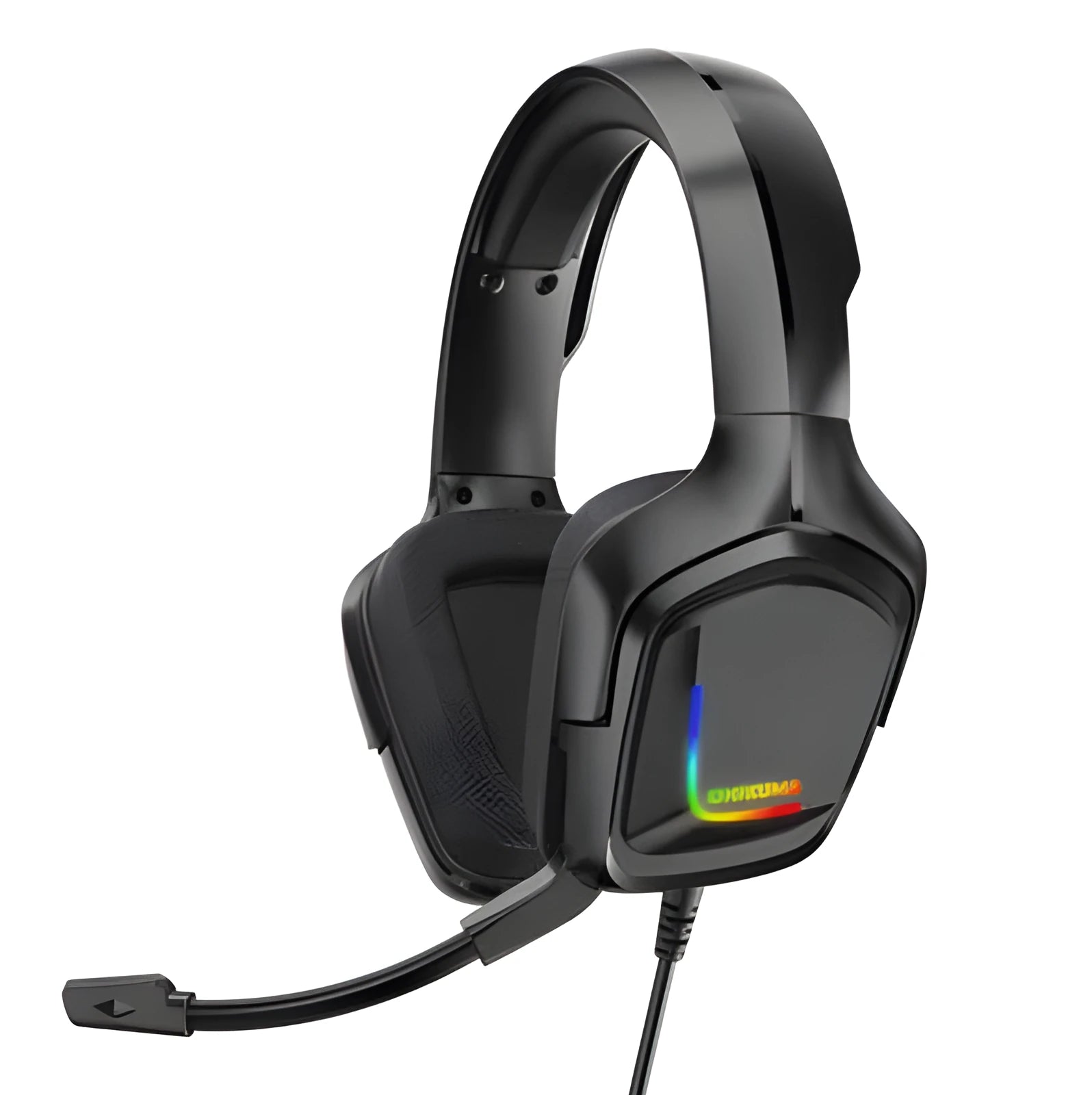 K20 RGB luminous wired gaming headset in black with braided cable and cloth earmuffs