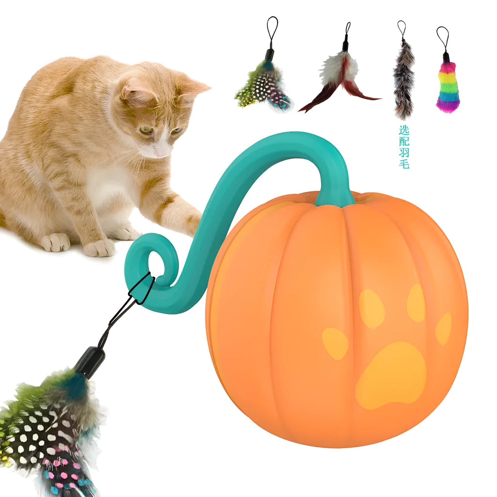 Electric cat toy ball with luminous design in watermelon or pumpkin pattern