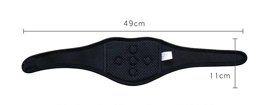 Black magnetic therapy neck guard with adjustable straps for neck pain relief.