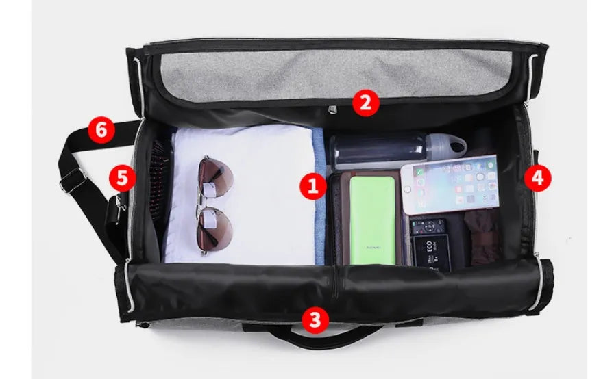 Medium cylinder travel bag in Oxford cloth with 36-55L capacity, waterproof construction