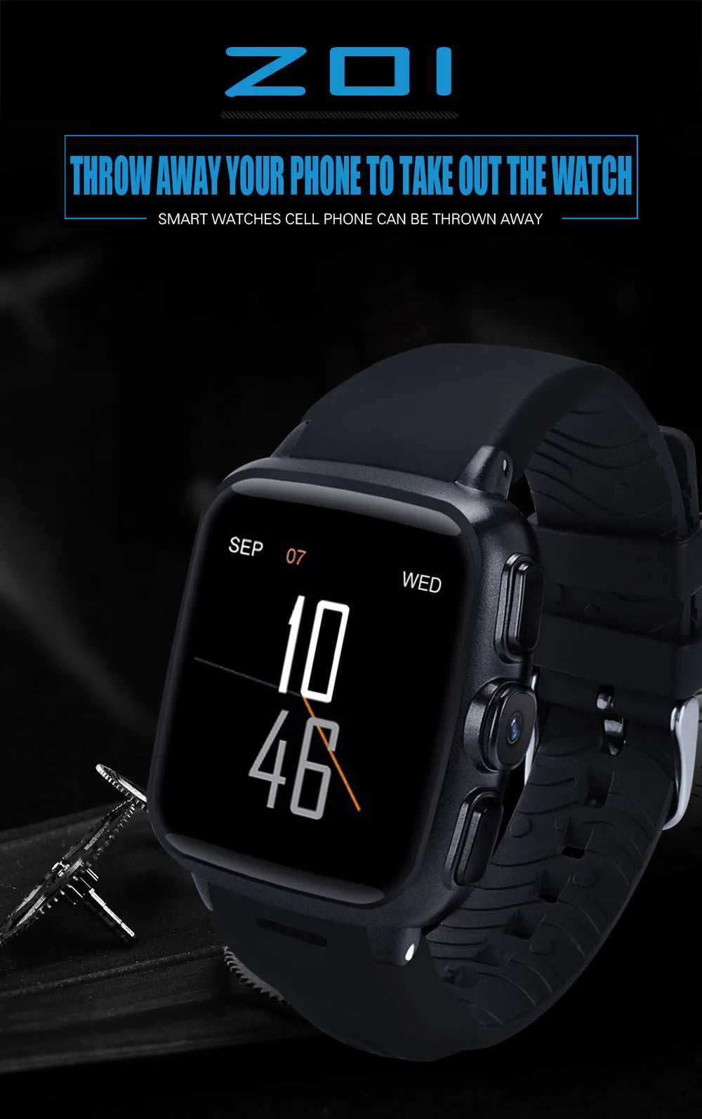 Z01smart watch with 1.54inch HD capacitive screen in black or white colours
