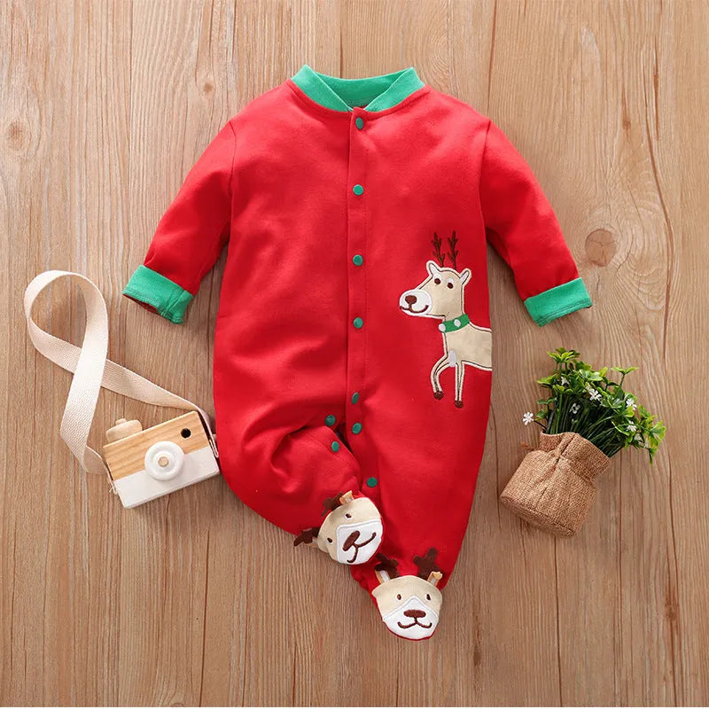 Cotton baby bodysuit with red deer print long sleeves in 59cm size