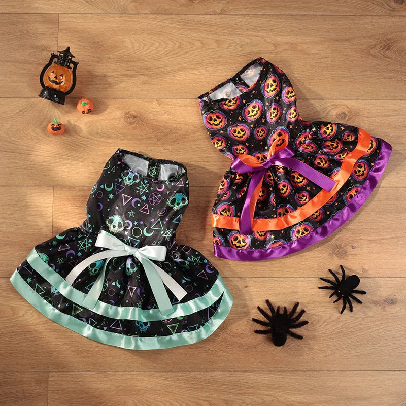Halloween dog skirt in colourful pumpkin print with double-layer design
