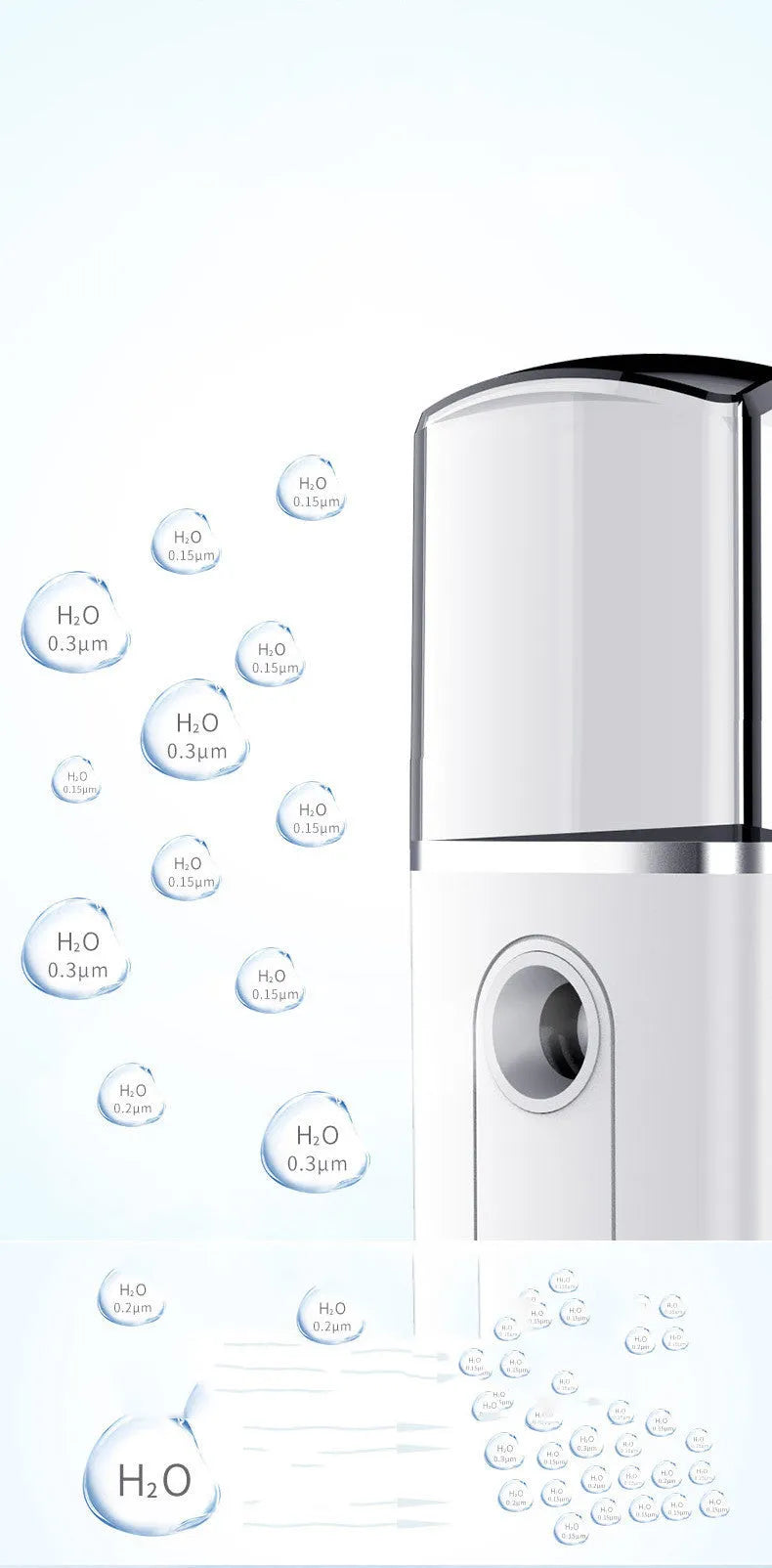 Portable facial nano mist humidifier in white with 20ml tank and compact 10cm body