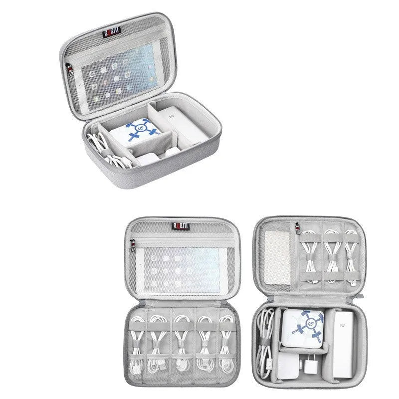 Black and grey EVA digital storage bags showing single layer and double layer internal designs for headset organisation.