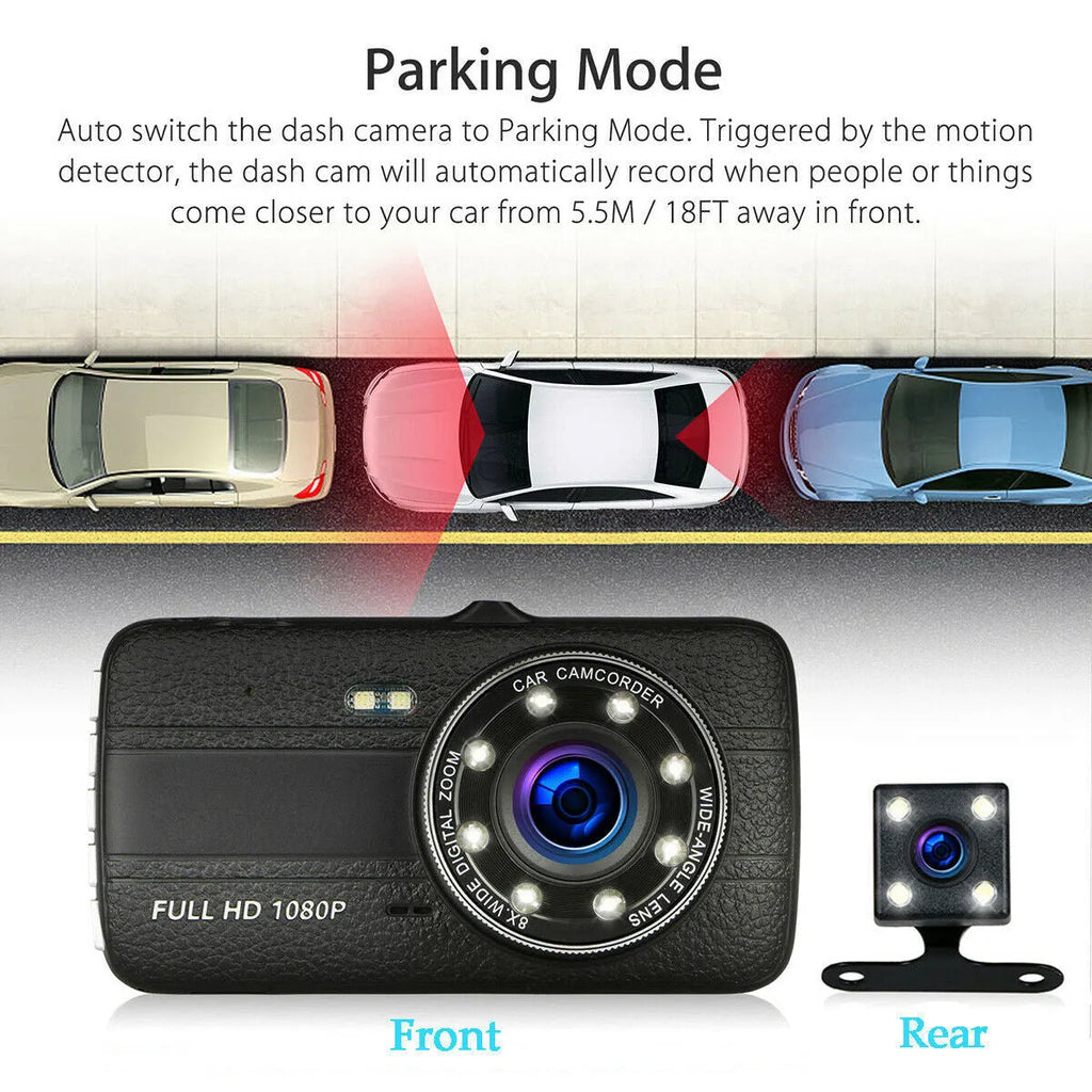 HD driving recorder with 8 night vision lights and 4.0 inch screen, dual lens 32GB model