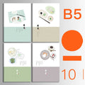 Set of ten thread-bound soft cover notebooks with various illustrated kraft paper designs including animals, botanicals, and patterns.