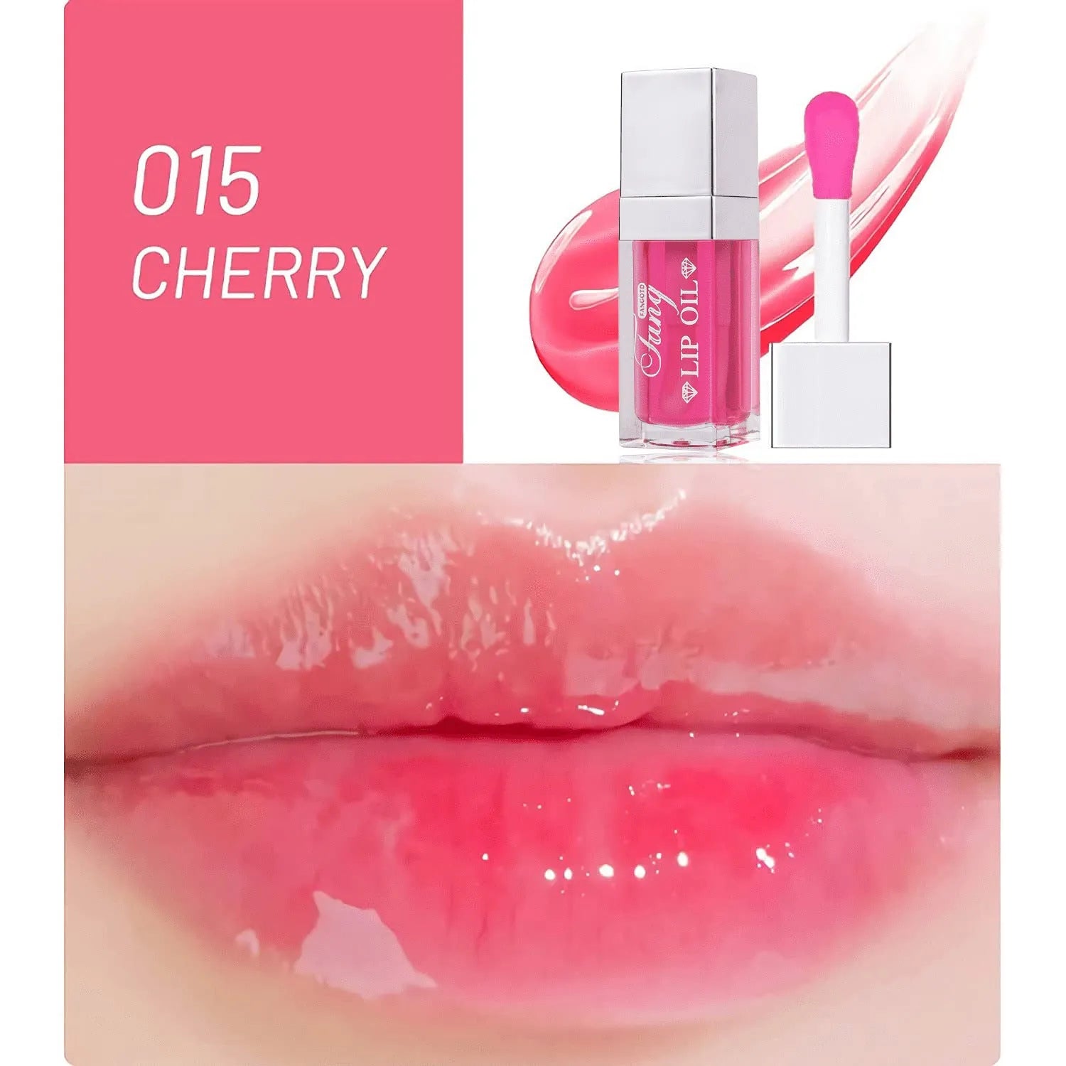 Five colour options of a bright mint lip gloss lipstick with moisturising lip essence oil.