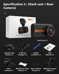 ThiEYE front and rear dash cam with 3-inch screen, suction mount, and rear waterproof camera