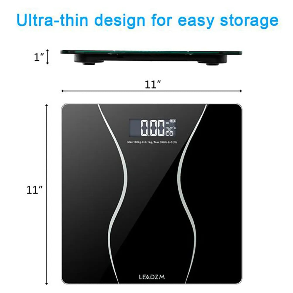 Black electronic body scale with digital display for weight measurement up to 180kg