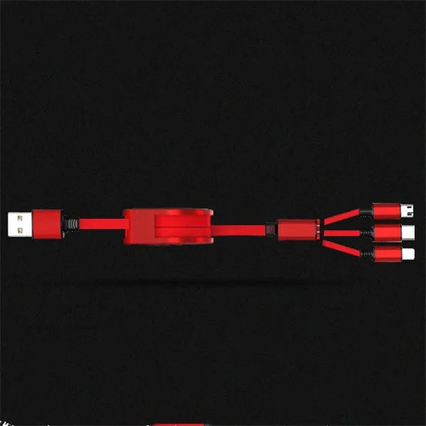 Telescopic 3-in-1 charging cable extended to 120 cm with titanium alloy connectors