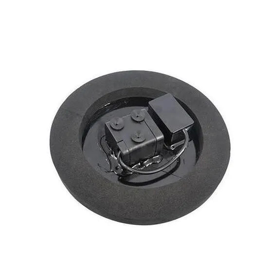 Black solar-powered fountain pump with solar panel and four spray nozzles for garden ponds.