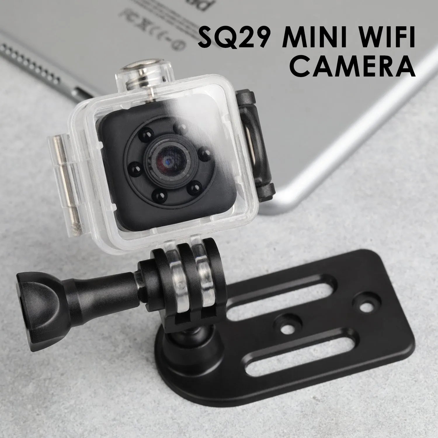 Black SQ29 waterproof sports camera with MicroUSB port and TF card slot