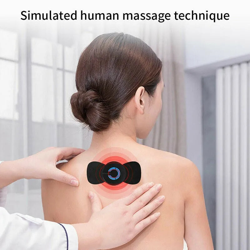 Mini electric shoulder and neck massager with massage patches in black packaging