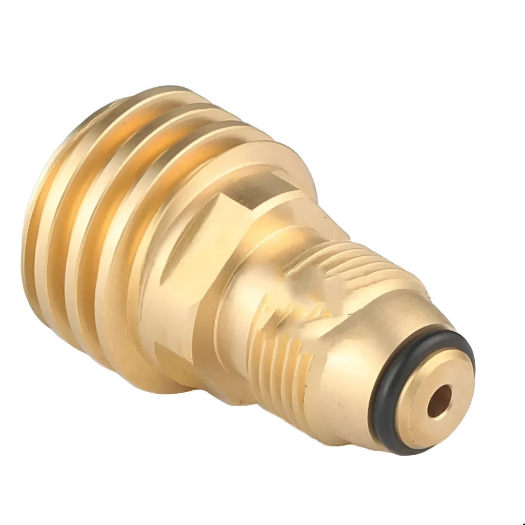 Gold brass gas brazier adapter with external thread taper measuring 7mm diameter