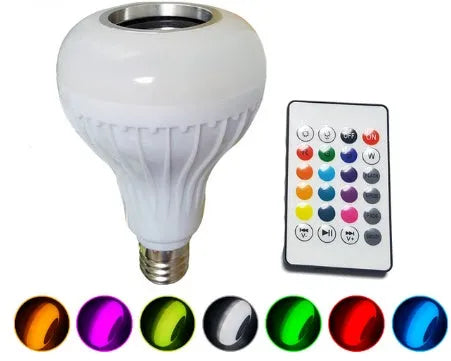 White LED Bluetooth bubble lamp with E27 base showing RGB colour lighting effects